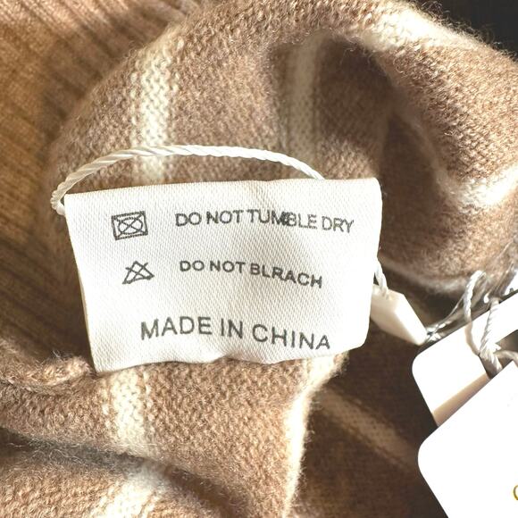 NWT Liny Xin Womens Superfine Merino Wool Striped Crew Neck Sweater Brown Medium - Picture 9 of 11